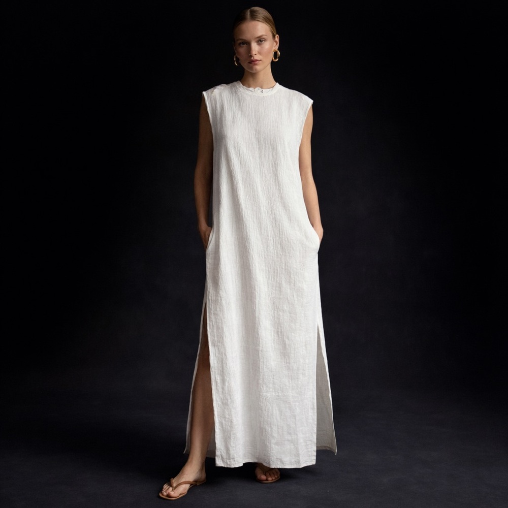 Zara White Gauzy Linen Maxi Dress SZ Small Lightweight Summer NWT